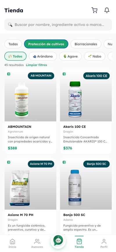 Tienda de insumos agrícolas en la app